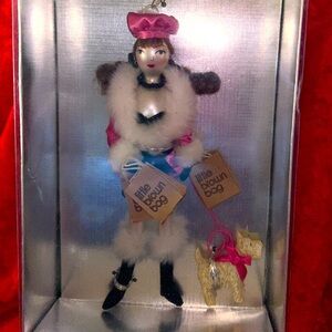 De Carlini Fashionista with Hot Pink Faux Fur and Dog Christmas Ornament